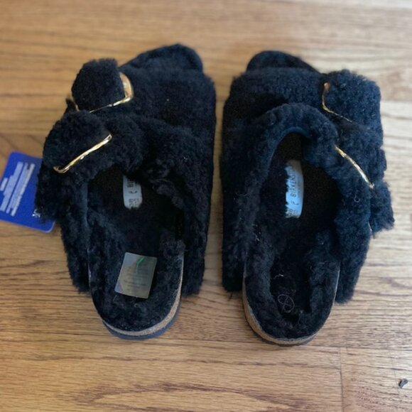BIRKENSTOCK: WOMENS ‘ARIZONA BIG BUCKLE TEDDY RIVET’ FUR SLIDE SANDALS-SIZE 38-7 - Picture 4 of 6